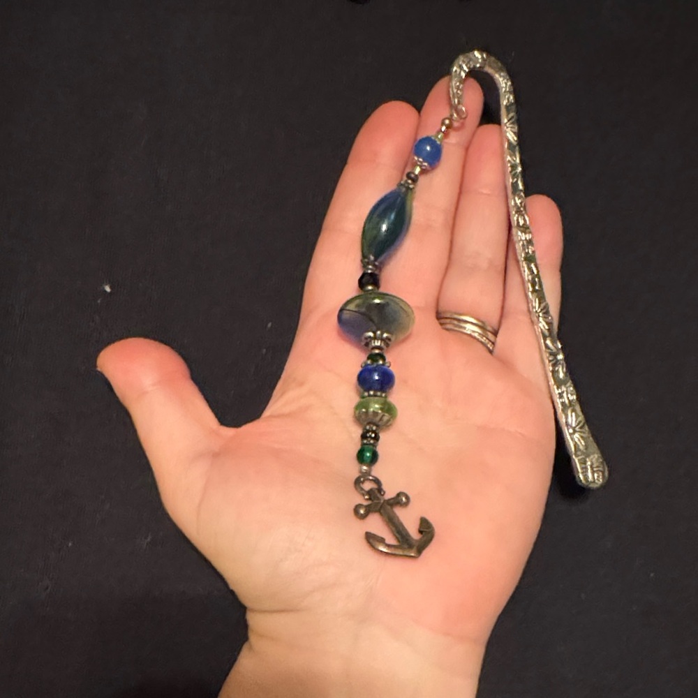 Elegant Silver and Blue Anchor Charm bookmark